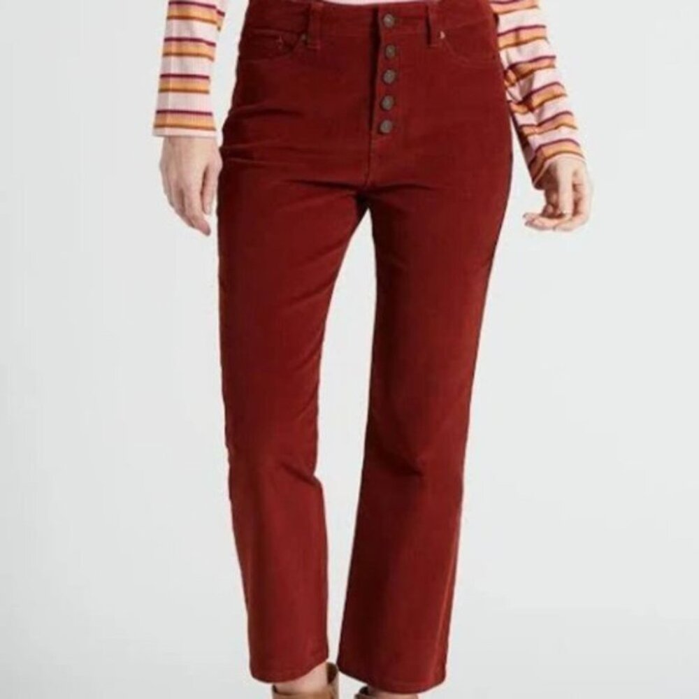 Signature Studio Rust Corduroy High Rise Tapered Pants Button Fly size 6